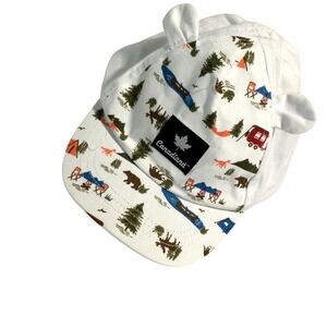 Canadiana Kids White CampingBear Fox Nature PrintBaseball Cap Toddler Baby 6-12M